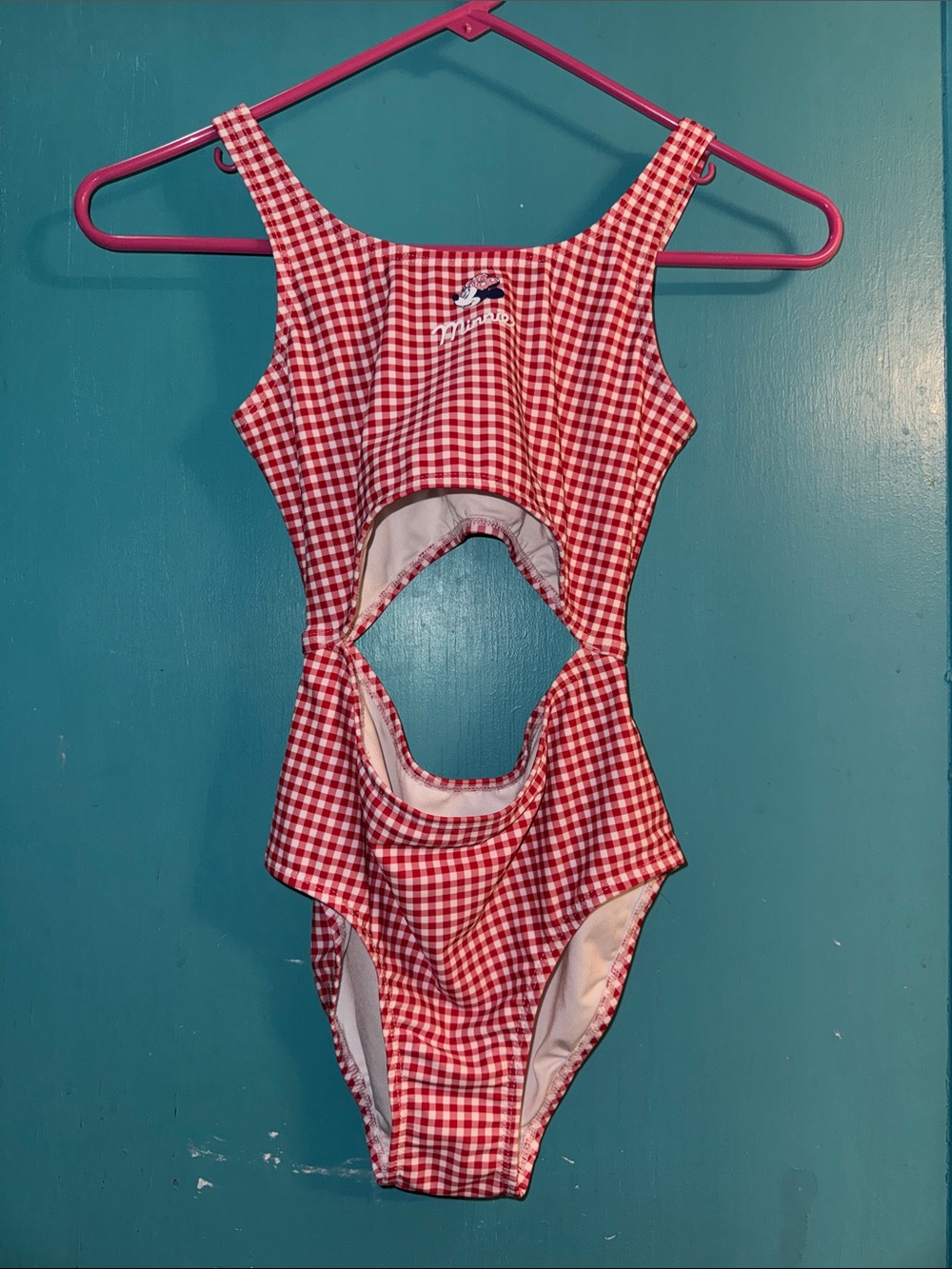 Old Navy Red and White Gingham Cutout One-Piece Swimsuit